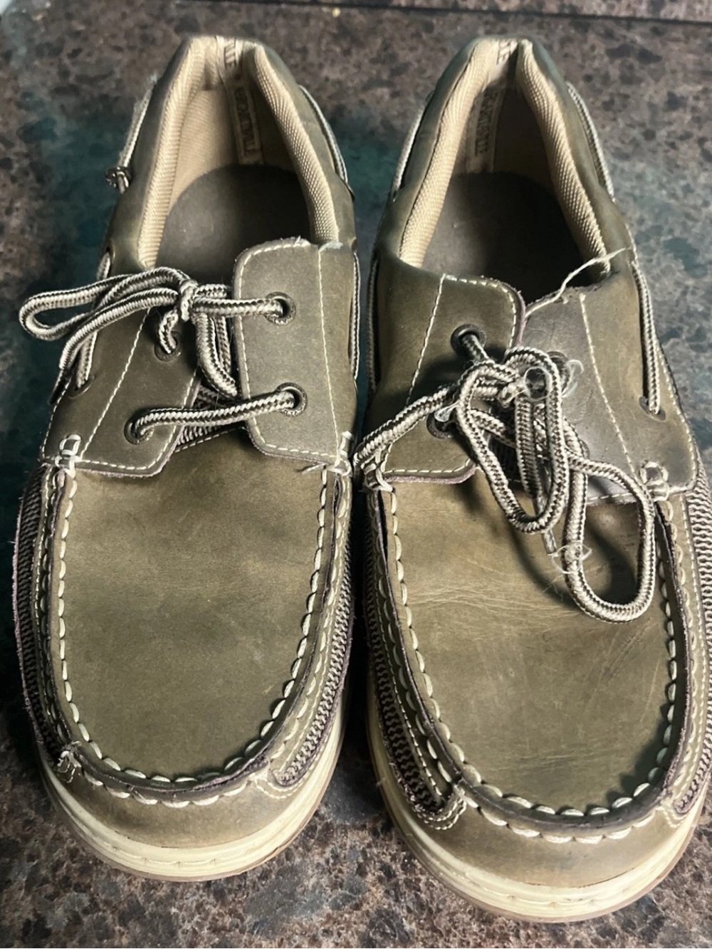 Men’s Size 11.5 Margaritaville Anchor Lace Up Leather Boat Shoes Tan